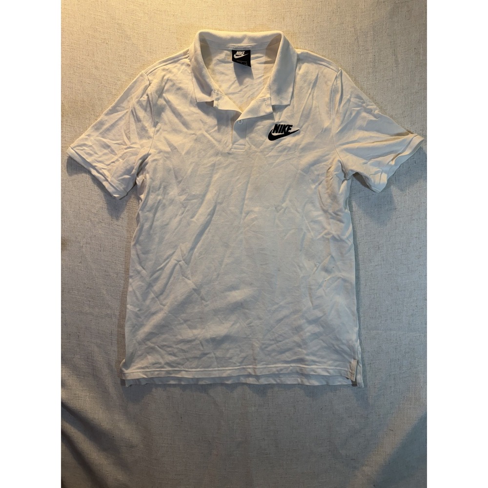 Nike Sportswear Mens White Pique Short Sleeve Futura Logo Polo Shirt Size Large